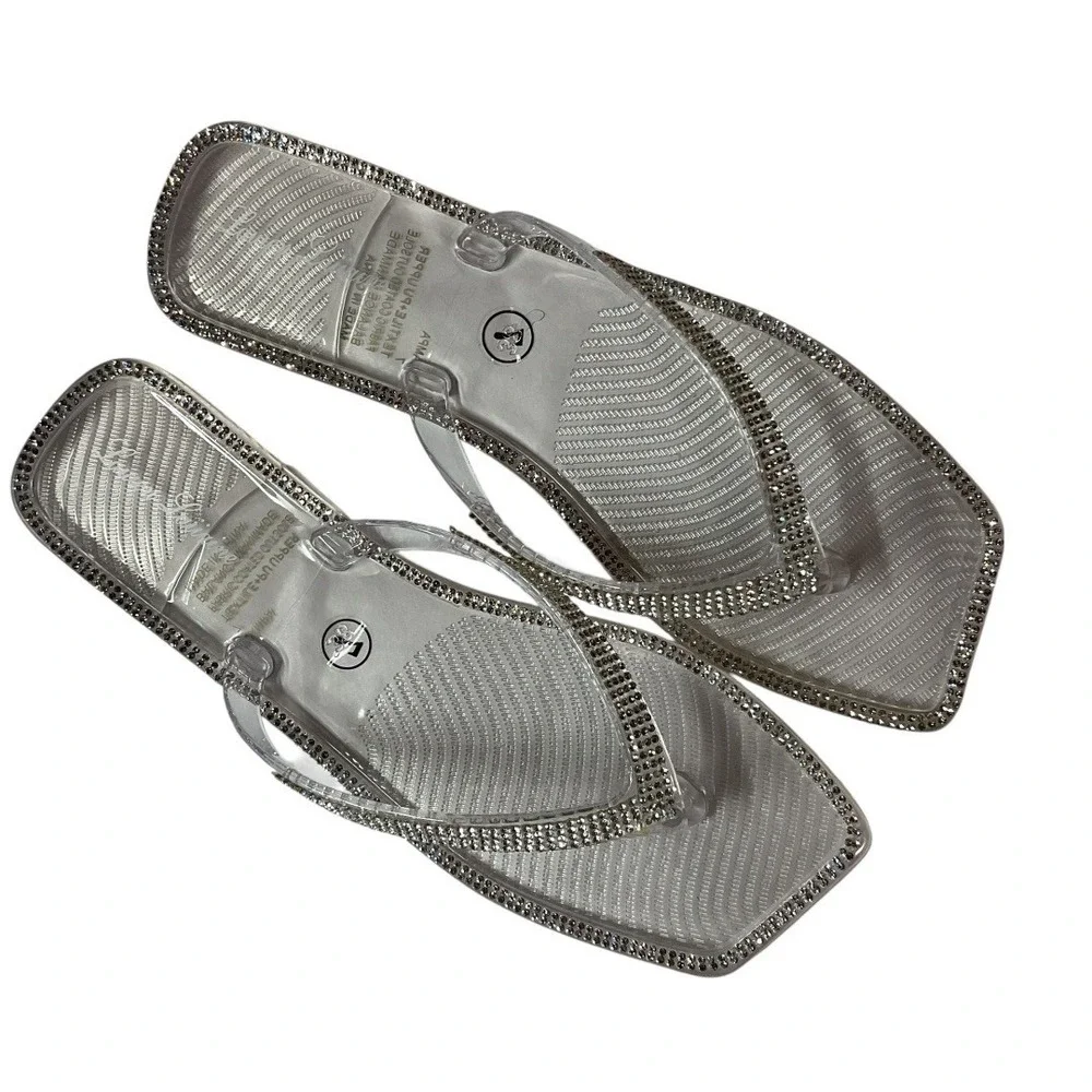 Lauren Lorraine‎ Saks 5th Ave Tampa Rhinestone Flip Flops Sandals Clear Sz 7 NWB
